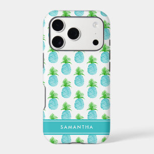 Teal Blue Watercolor Pineapple Personalised