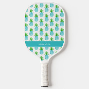 Teal Blue Watercolor Pineapple Personalised Name Pickleball Paddle