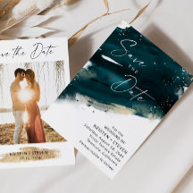 Teal Blue Watercolor Save The Date
