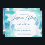Teal Blue Watercolor Tie Dye Bat Mitzvah Invitation<br><div class="desc">A teal blue and green wash of watercolor with a touch of purple,  with editable text and optional backer.</div>