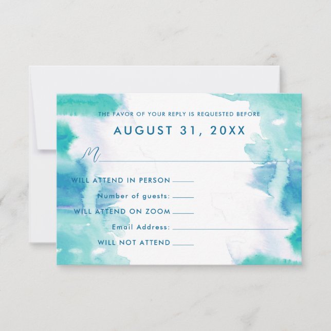 Teal Blue Watercolor Tie Dye Bat Mitzvah Rsvp Invitation (Front)