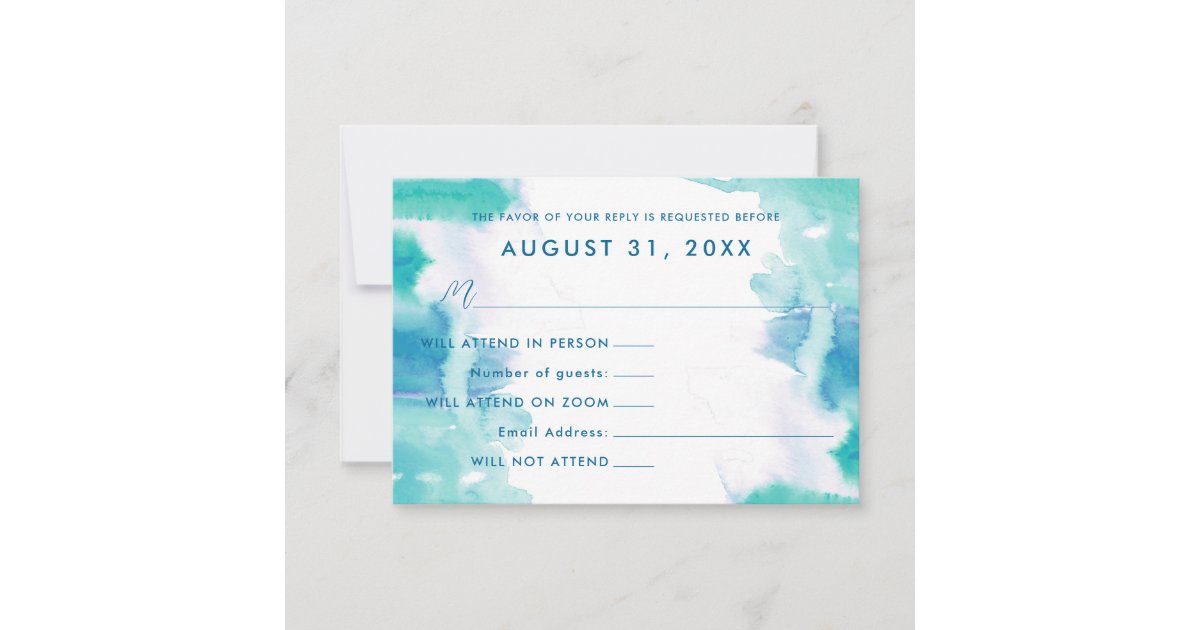 Teal Blue Watercolor Tie Dye Bat Mitzvah Rsvp Invitation Zazzle