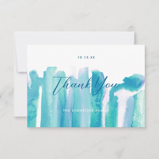Teal Blue Watercolor Tie Dye Thank You Photo II (Front)