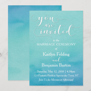Teal & Blue Watercolor Wedding "You Are Invited" 6 Invitation