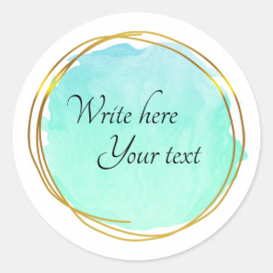 Teal Blue Watercolour Circle Gold Elegant Classic Classic Round Sticker