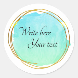 Teal Blue Watercolour Circle Gold Elegant Classic Round Sticker