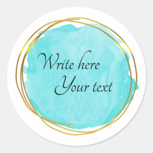 Teal Blue Watercolour Circle Gold Elegant Classic  Round Sticker