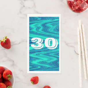 Teal Blue Waves 30th Birthday Custom Age Abstract Napkin