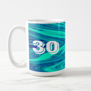 Teal Blue Waves Abstract 30 Birthday Custom Gift Coffee Mug