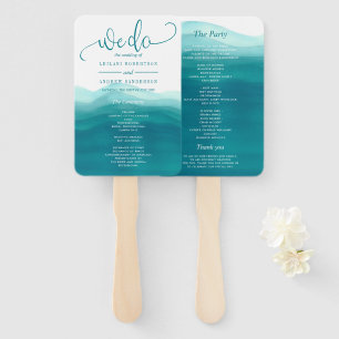 Teal Blue We Do Watercolor Ombre Wedding Hand Fan