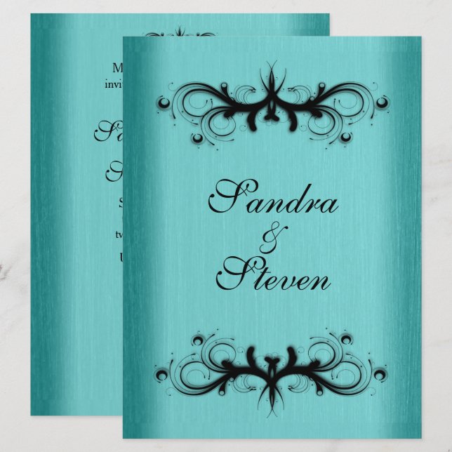Teal Blue Wedding Invitation (Front/Back)