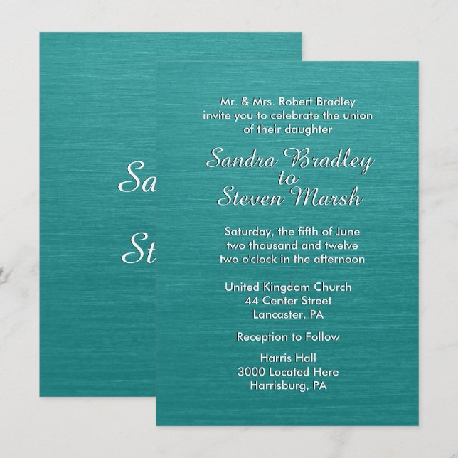 Teal Blue Wedding Invitation (Front/Back)