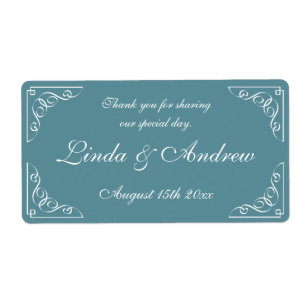 Teal blue wedding party favour water bottle labels