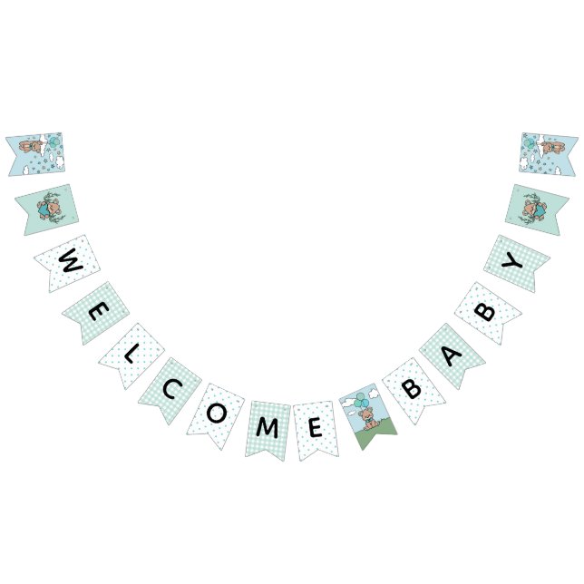 Teal Blue Welcome Baby Bear Boy Baby Shower Bunting (All)