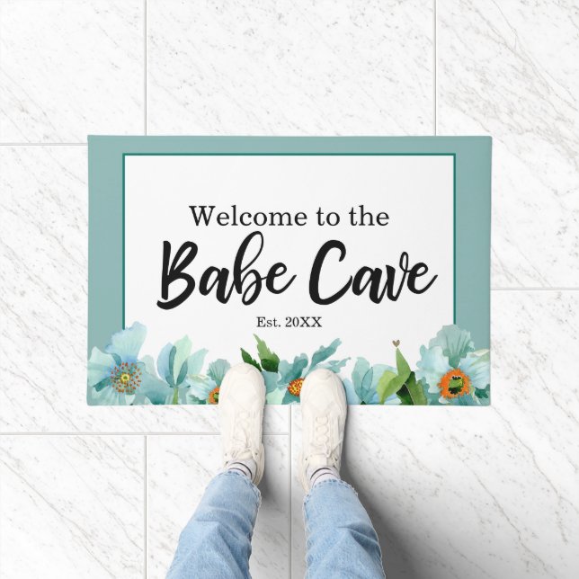 Teal Blue Welcome to the Babe Cave She Shed Doormat (Indoor)