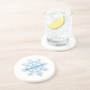 Teal Blue White Christmas Snowflake Coaster
