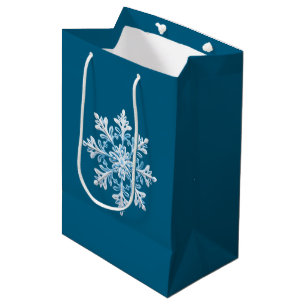 Teal Blue White Christmas Snowflake Medium Gift Bag