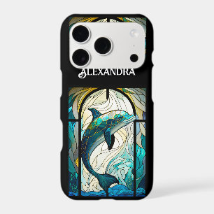 Teal Blue White Dolphin Look of Stained Glass