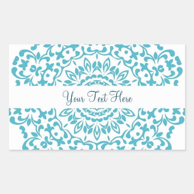 Teal Blue White Elegant Classy Lace Perxonalized Rectangular Sticker (Front)