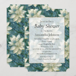 Teal Blue White Floral Invitation
