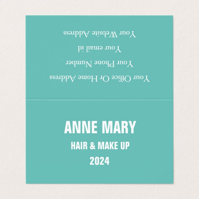 Teal Blue White Hair Salon Makeup Modern 2024 Business Card (Outside Unfolded)