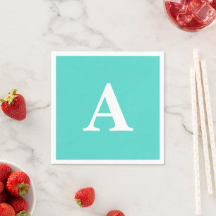 Teal Blue White Monogram Initial Custom Colour Nam Napkin