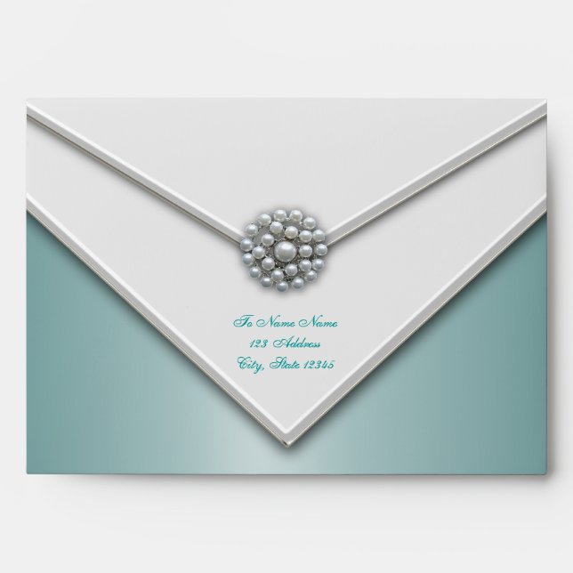 Teal Blue White Pearl Teal Blue Envelopes (Front)