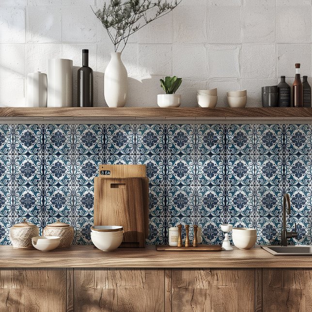 Teal Blue White Rustic Azulejo Mediterranean  Tile (Creator Uploaded)
