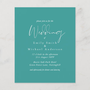 Teal Blue White Script  Budget Wedding