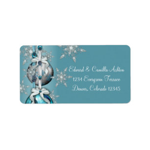 Teal Blue White Snowflakes Blue Christmas Address Label