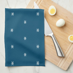 Teal Blue White snowflakes pattern Christmas Tea Towel