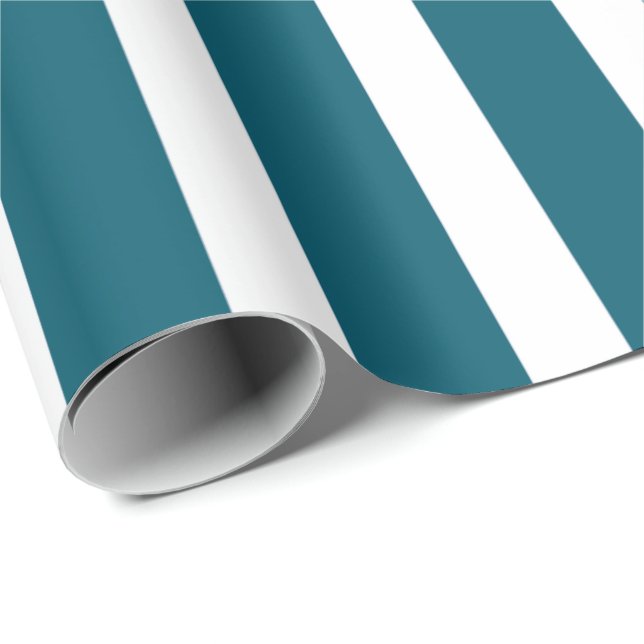 Teal Blue White Stripes Minimal Modern Pattern Wrapping Paper (Roll Corner)