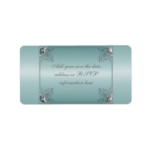 Teal Blue White Wedding Invitations Label