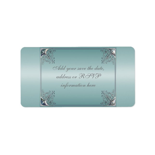 Teal Blue White Wedding Invitations Label (Front)