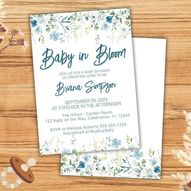 Teal Blue Wildflowers Baby Shower Invitation (Creator Uploaded)