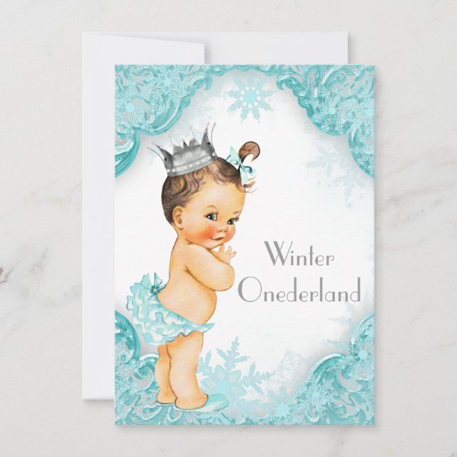Teal Blue Winter Onederland 1st Birthday Party Invitation (Front)