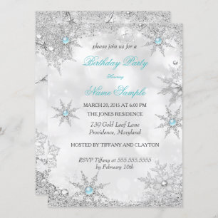 Teal Blue Winter Wonderland Birthday Party Invitation