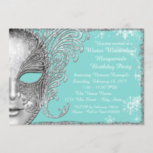 Teal Blue Winter Wonderland Birthday Party Invitation