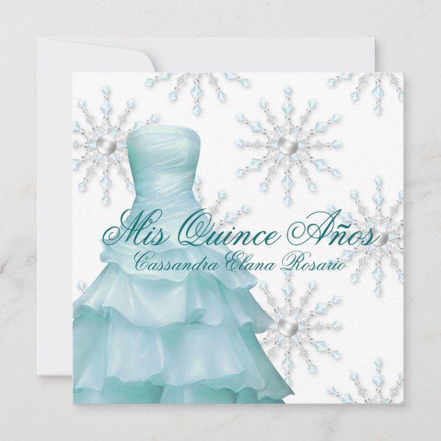 Teal Blue Winter Wonderland Quinceanera Invitation (Front)