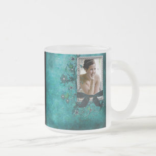 Teal blue with flowers photo template frosted glass coffee mug