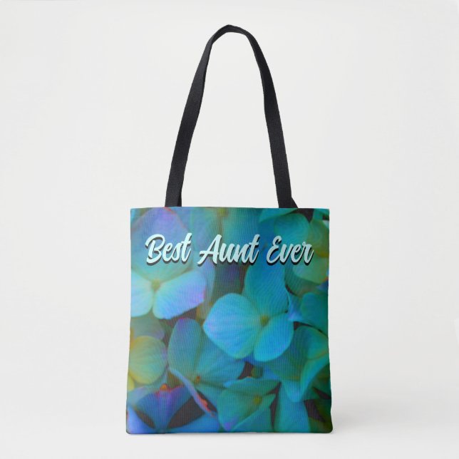 Teal blue yellow pink hydrangeas flowers best aunt tote bag (Front)