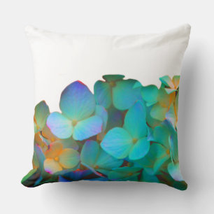 Teal blue yellow pink hydrangeas flowers floral cushion