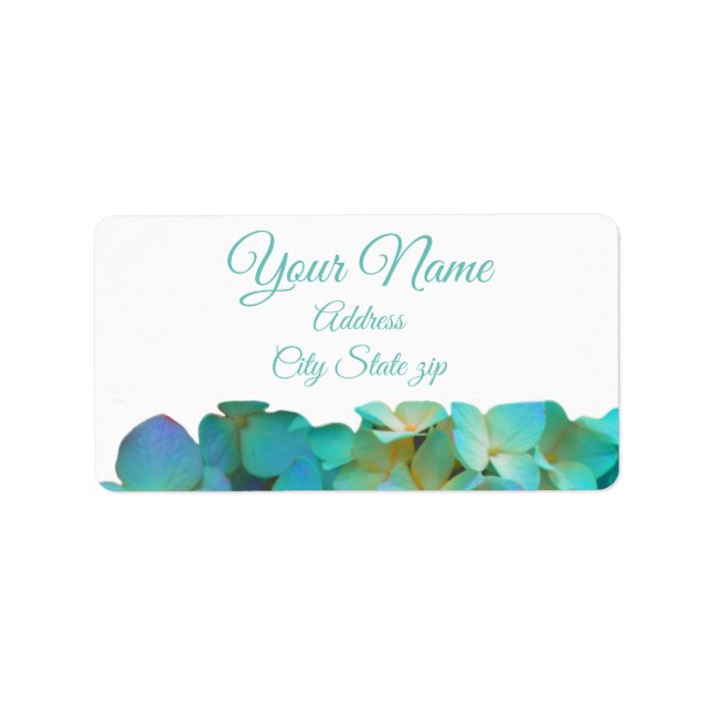 Teal blue yellow pink hydrangeas flowers floral label (Front)