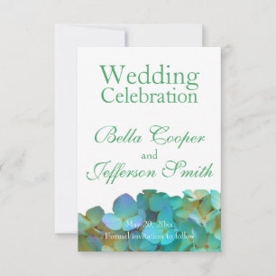 Teal blue yellow pink hydrangeas flowers floral save the date