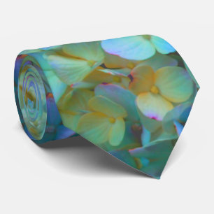 Teal blue yellow pink hydrangeas flowers floral tie