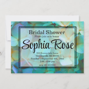 Teal blue yellow pink hydrangeas flowers invitation