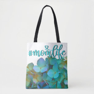 Teal blue yellow pink hydrangeas flowers momlife tote bag