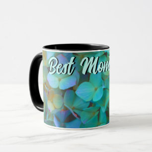 Teal blue yellow pink hydrangeas flowers mum mug