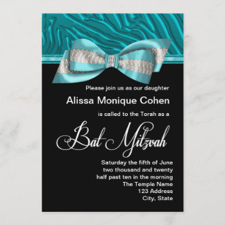 Teal Blue Zebra Bat Mitzvah Invitation