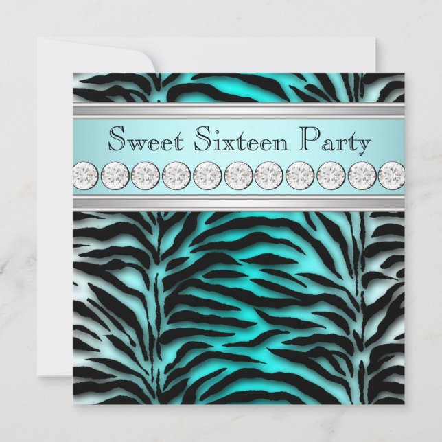 Teal Blue Zebra Birthday Party Invitation (Front)